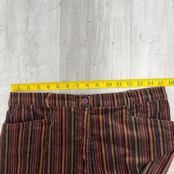 Tribal Striped Fall Colors Soft Warm High Rise Straight Leg Corduroy Pants 6 - Picture 5 of 7